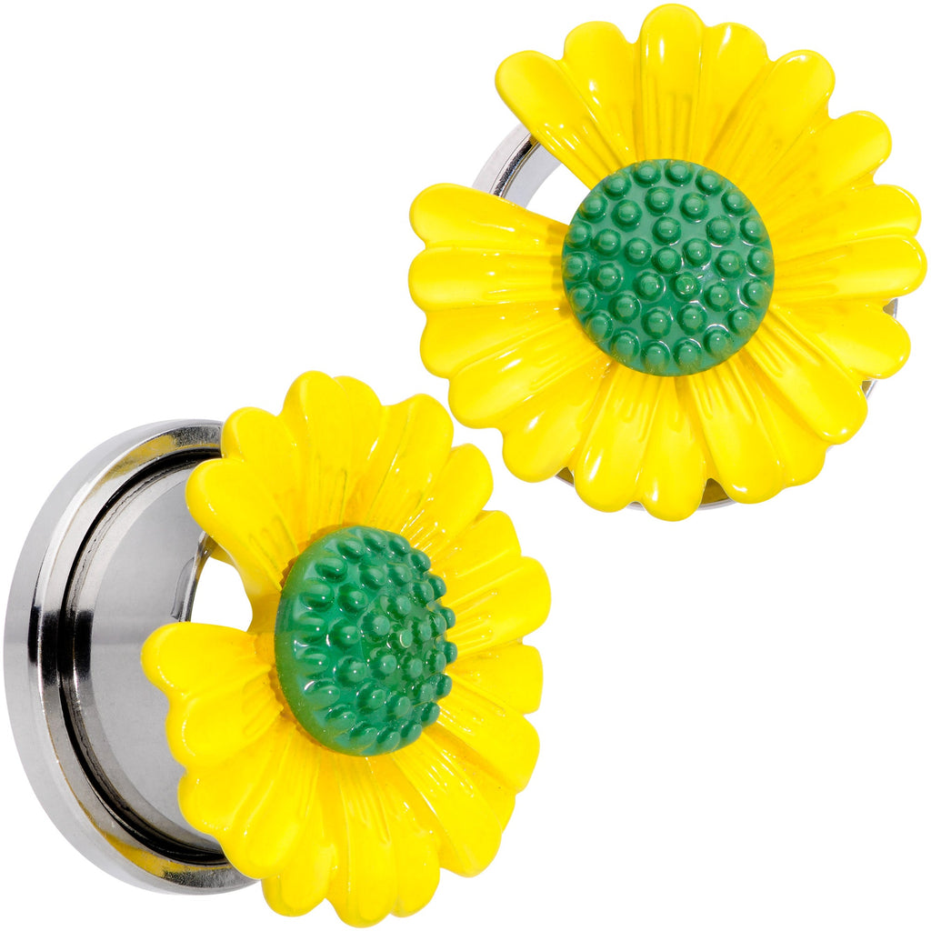BodyCandy Yellow Daisy Flower Screw Fit Plug Set — color detail