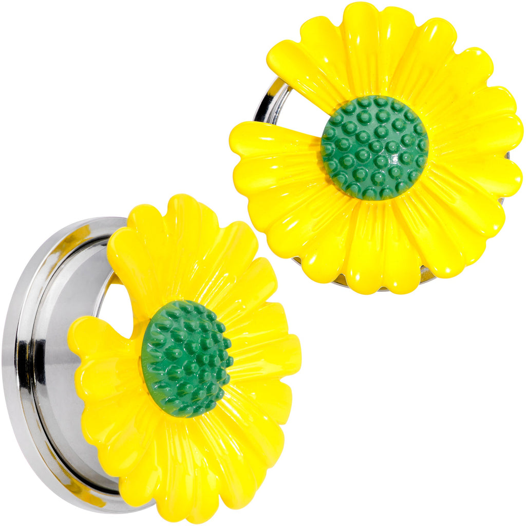 BodyCandy Yellow Daisy Flower Screw Fit Plug Set — fabric or material detail