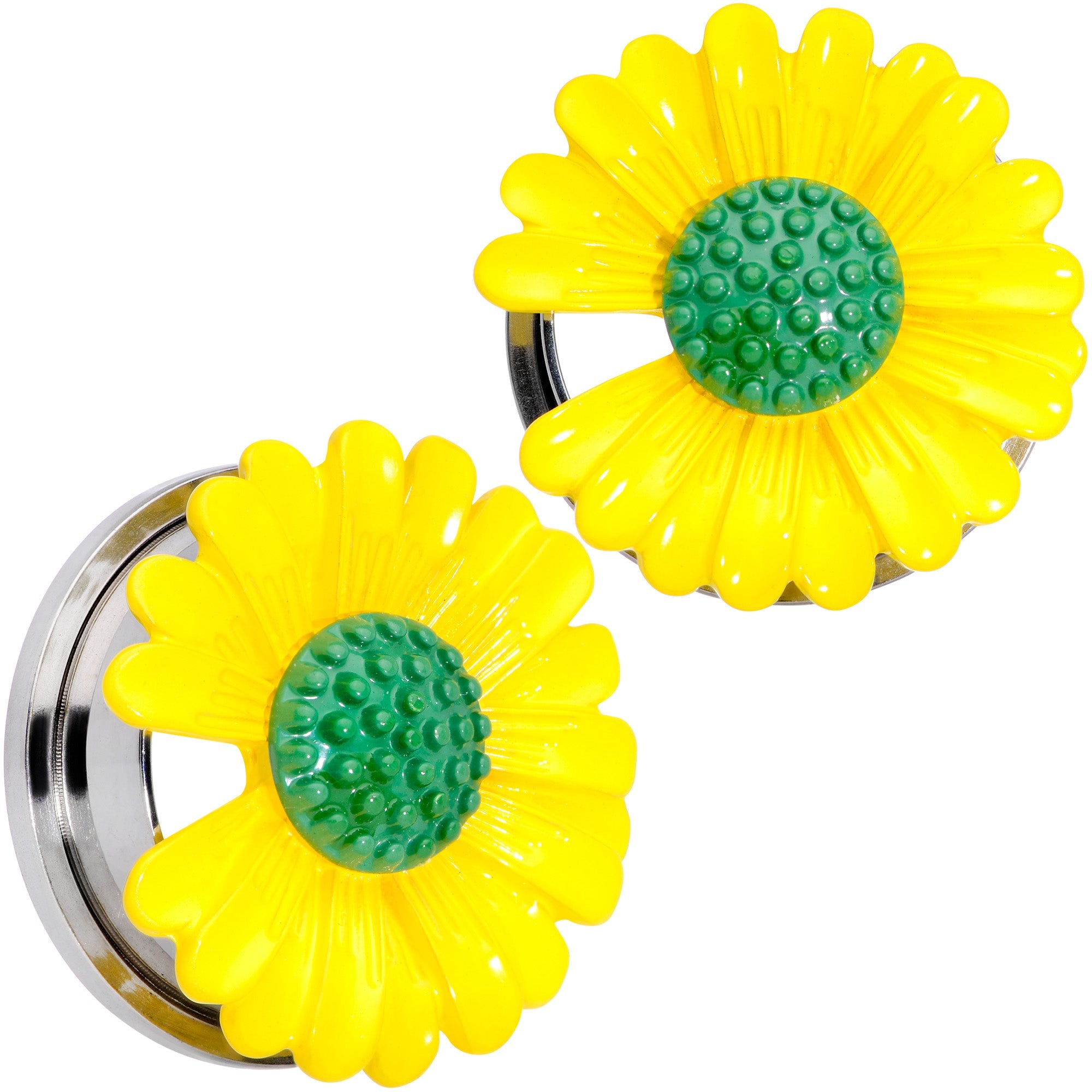 BodyCandy Yellow Daisy Flower Screw Fit Plug Set — product on model