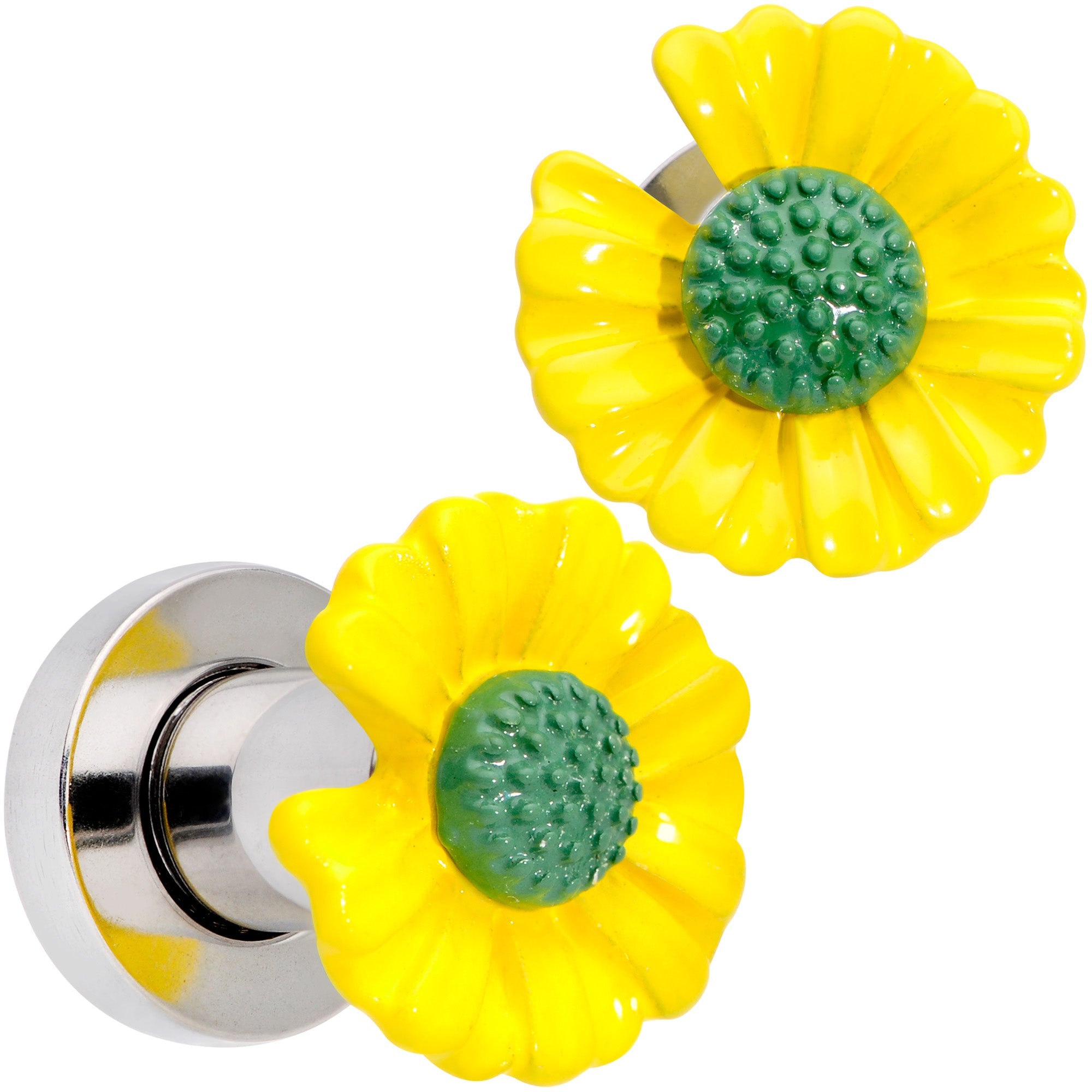 BodyCandy Yellow Daisy Flower Screw Fit Plug Set — back view