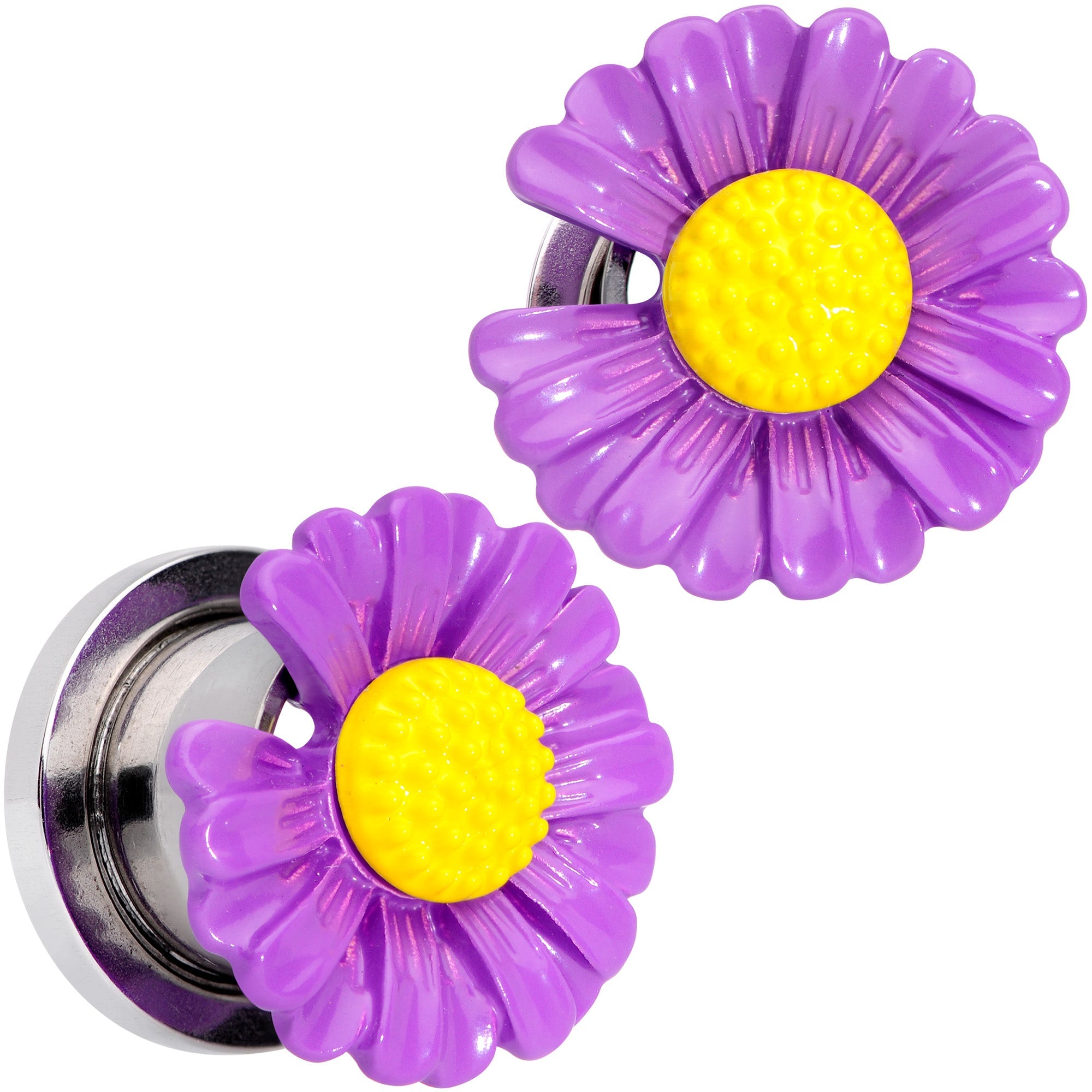 BodyCandy Purple Daisy Flower Screw Fit Plug Set — alternative angle
