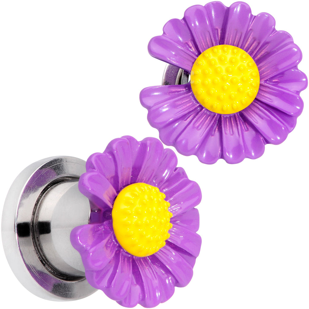 BodyCandy Purple Daisy Flower Screw Fit Plug Set — in-use photo