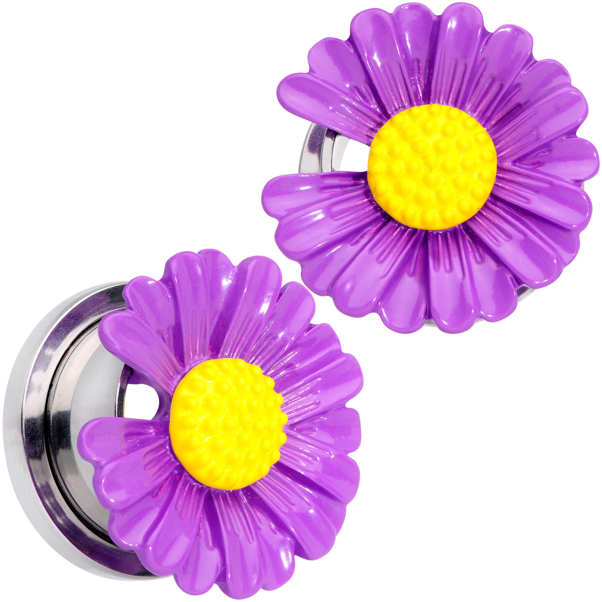 BodyCandy Purple Daisy Flower Screw Fit Plug Set — comparison shot