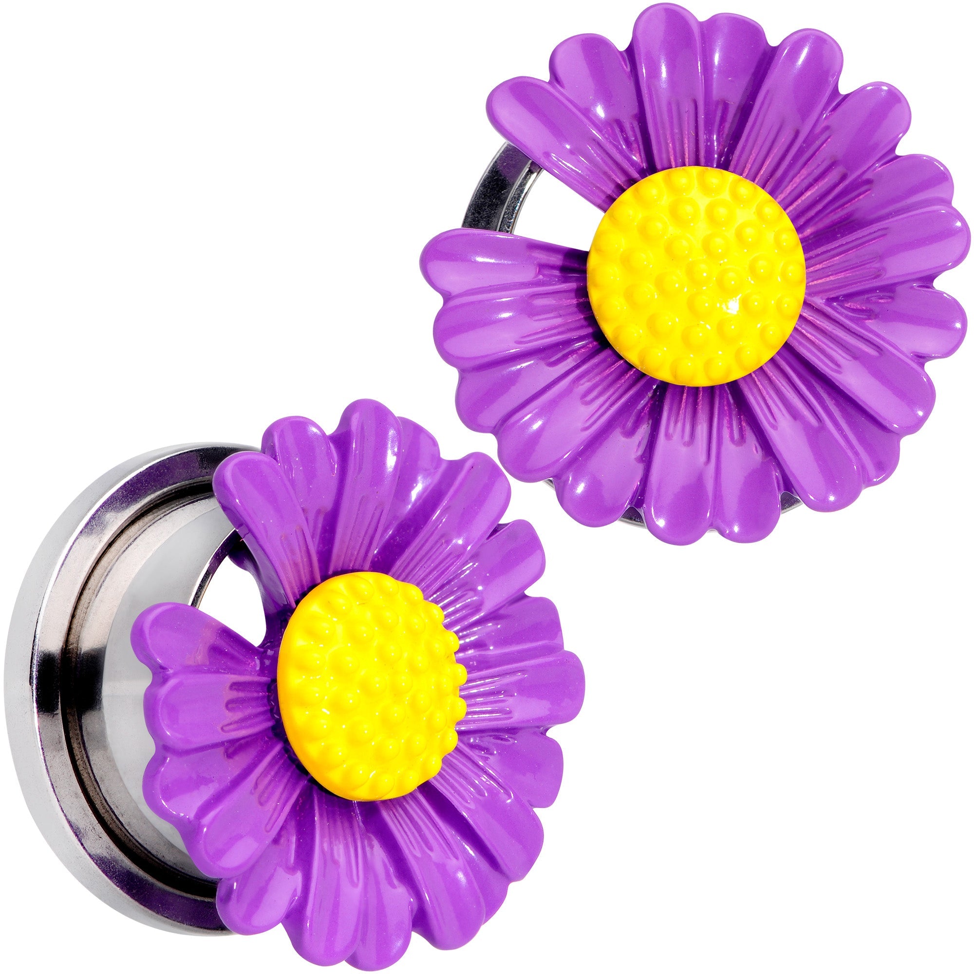 BodyCandy Purple Daisy Flower Screw Fit Plug Set — fabric or material detail