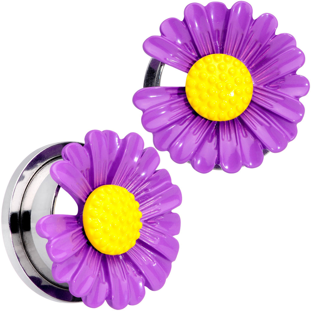 BodyCandy Purple Daisy Flower Screw Fit Plug Set — feature highlight