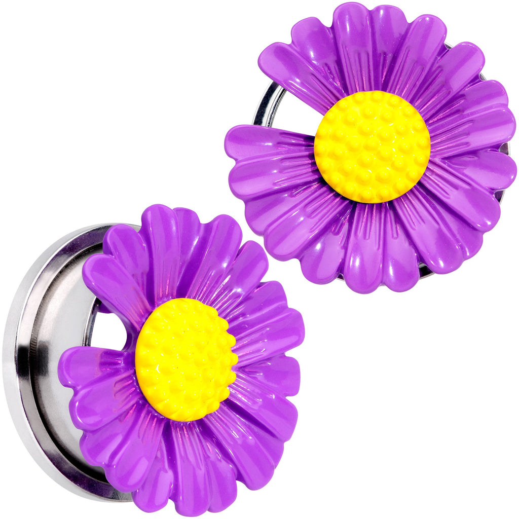 BodyCandy Purple Daisy Flower Screw Fit Plug Set — product on model