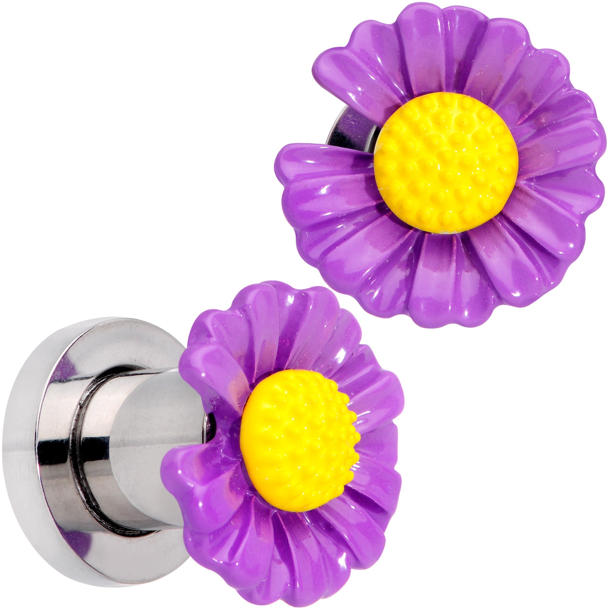 BodyCandy Purple Daisy Flower Screw Fit Plug Set — color detail