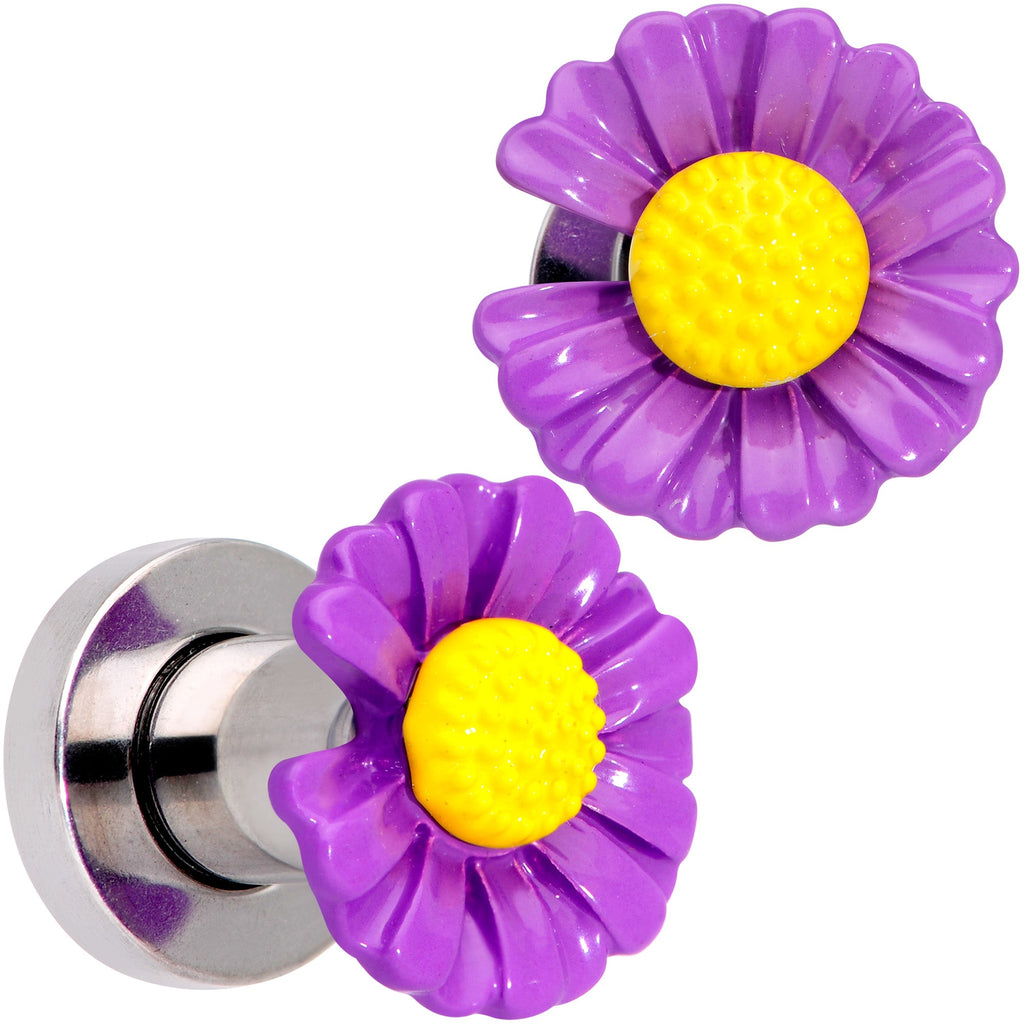 BodyCandy Purple Daisy Flower Screw Fit Plug Set — size reference