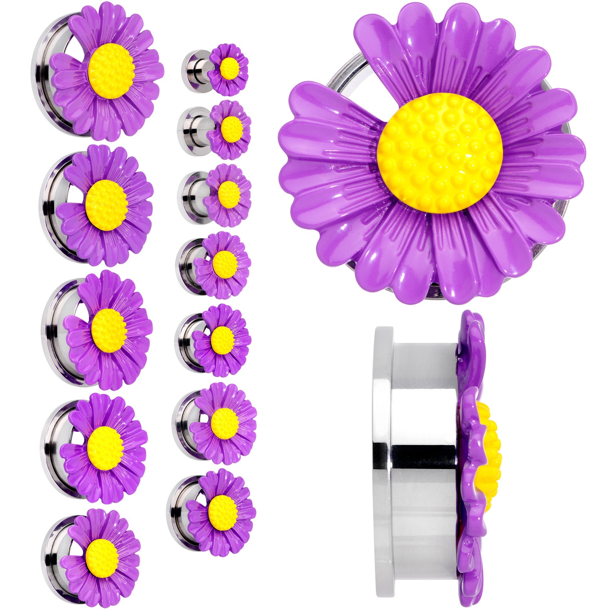 BodyCandy Purple Daisy Flower Screw Fit Plug Set — main product shot