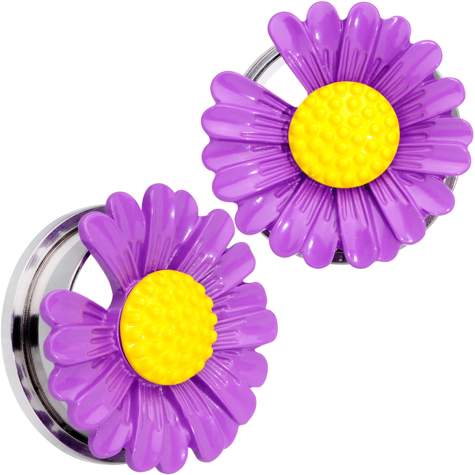 BodyCandy Purple Daisy Flower Screw Fit Plug Set — detail close-up