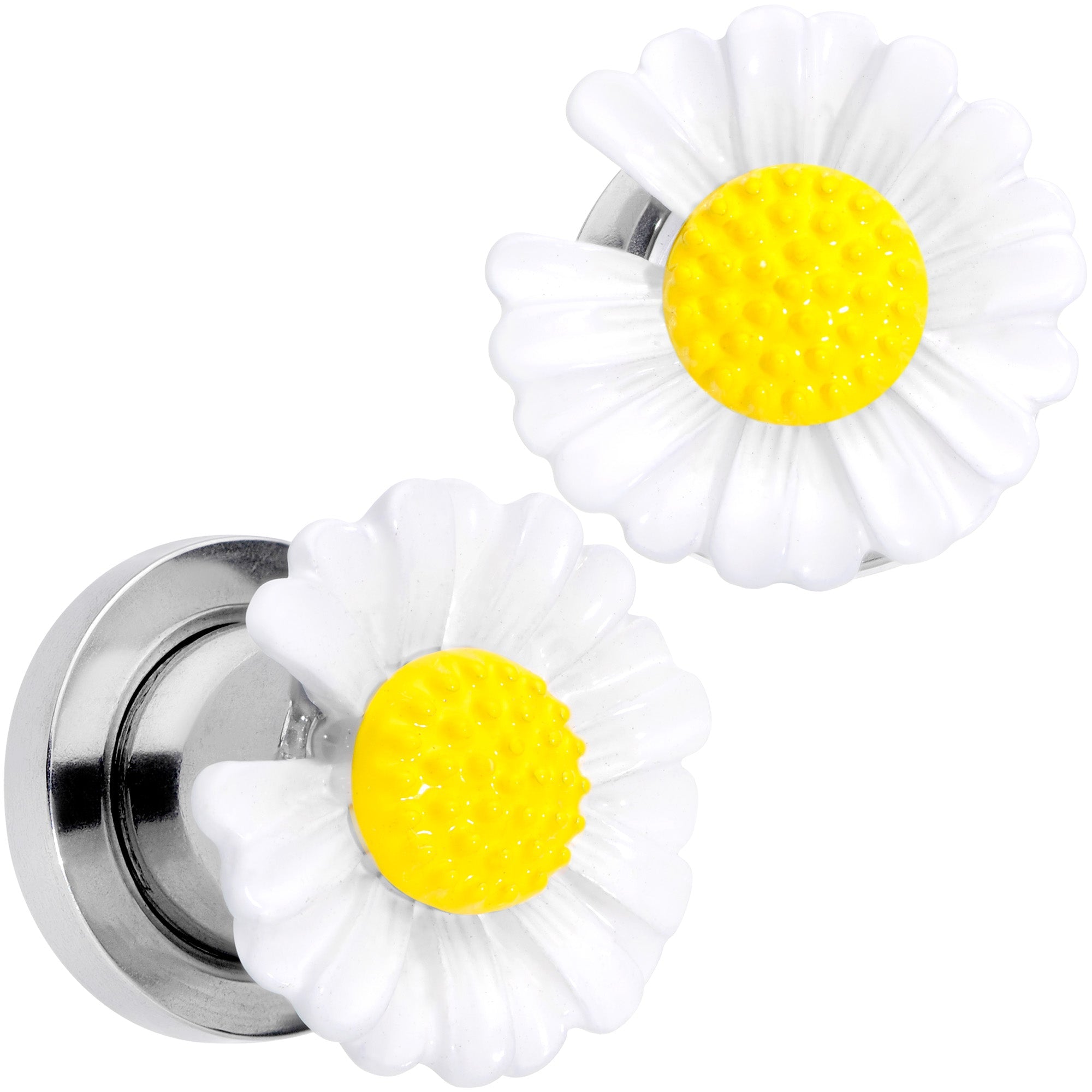BodyCandy White Daisy Flower Screw Fit Plug Set — alternative angle