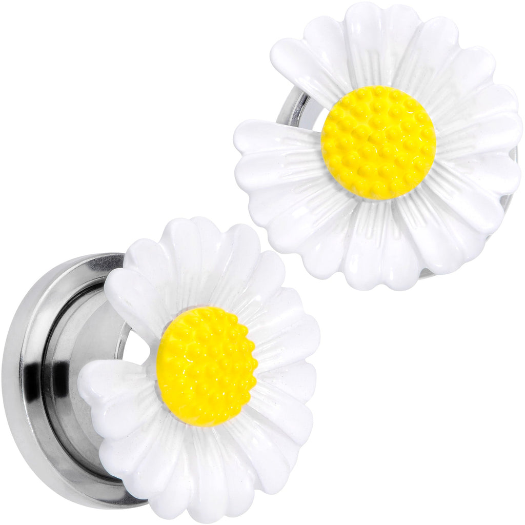 BodyCandy White Daisy Flower Screw Fit Plug Set — color detail