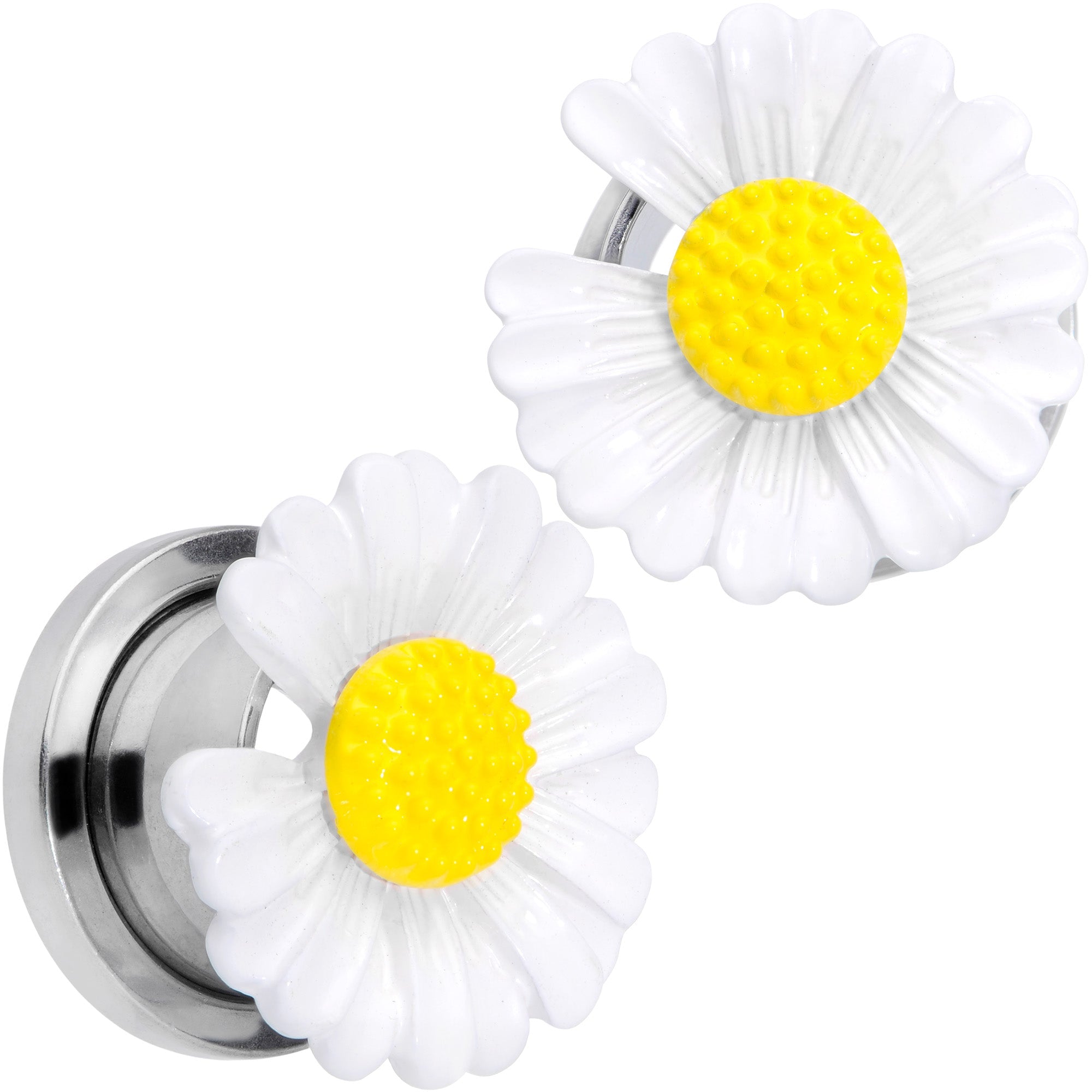 BodyCandy White Daisy Flower Screw Fit Plug Set — color detail
