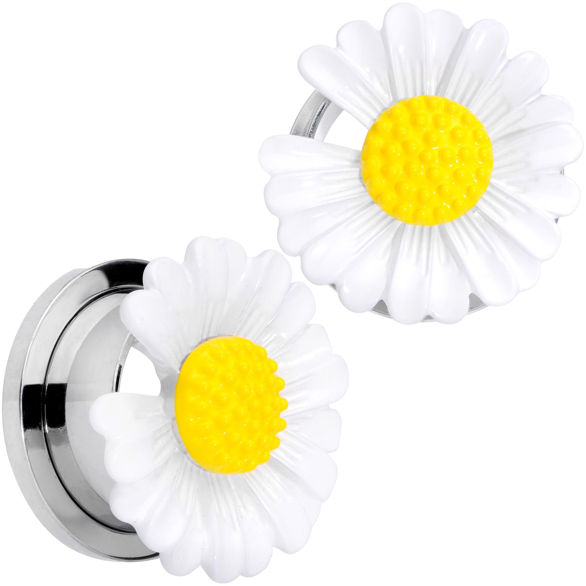 BodyCandy White Daisy Flower Screw Fit Plug Set — comparison shot
