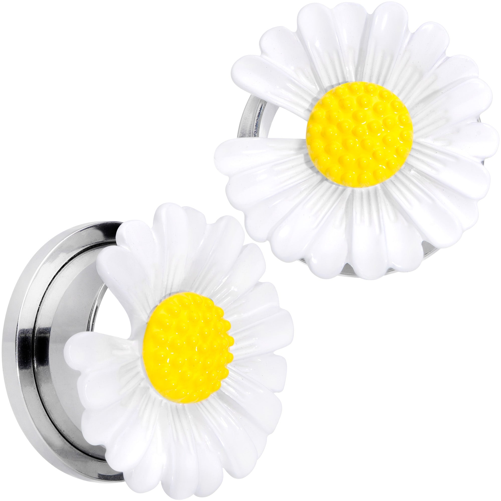 BodyCandy White Daisy Flower Screw Fit Plug Set — fabric or material detail