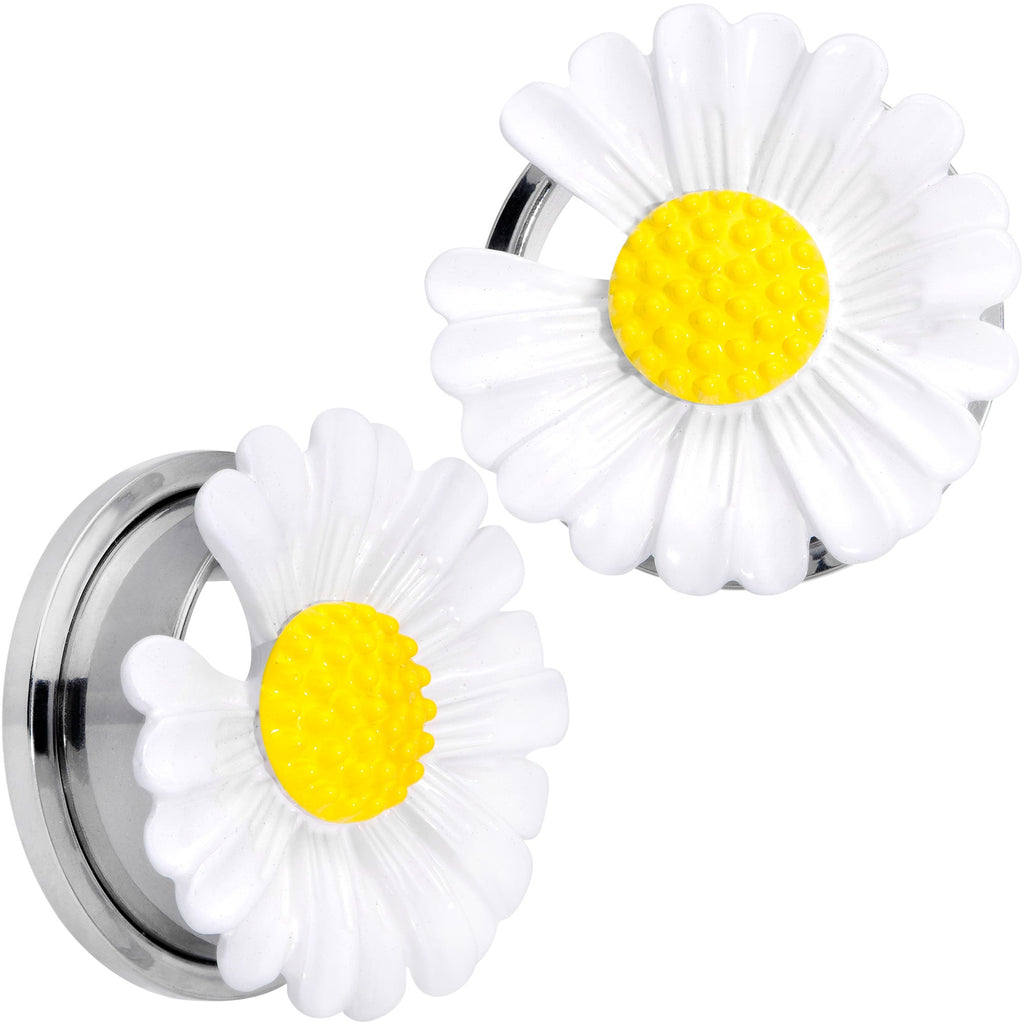 BodyCandy White Daisy Flower Screw Fit Plug Set — product on model