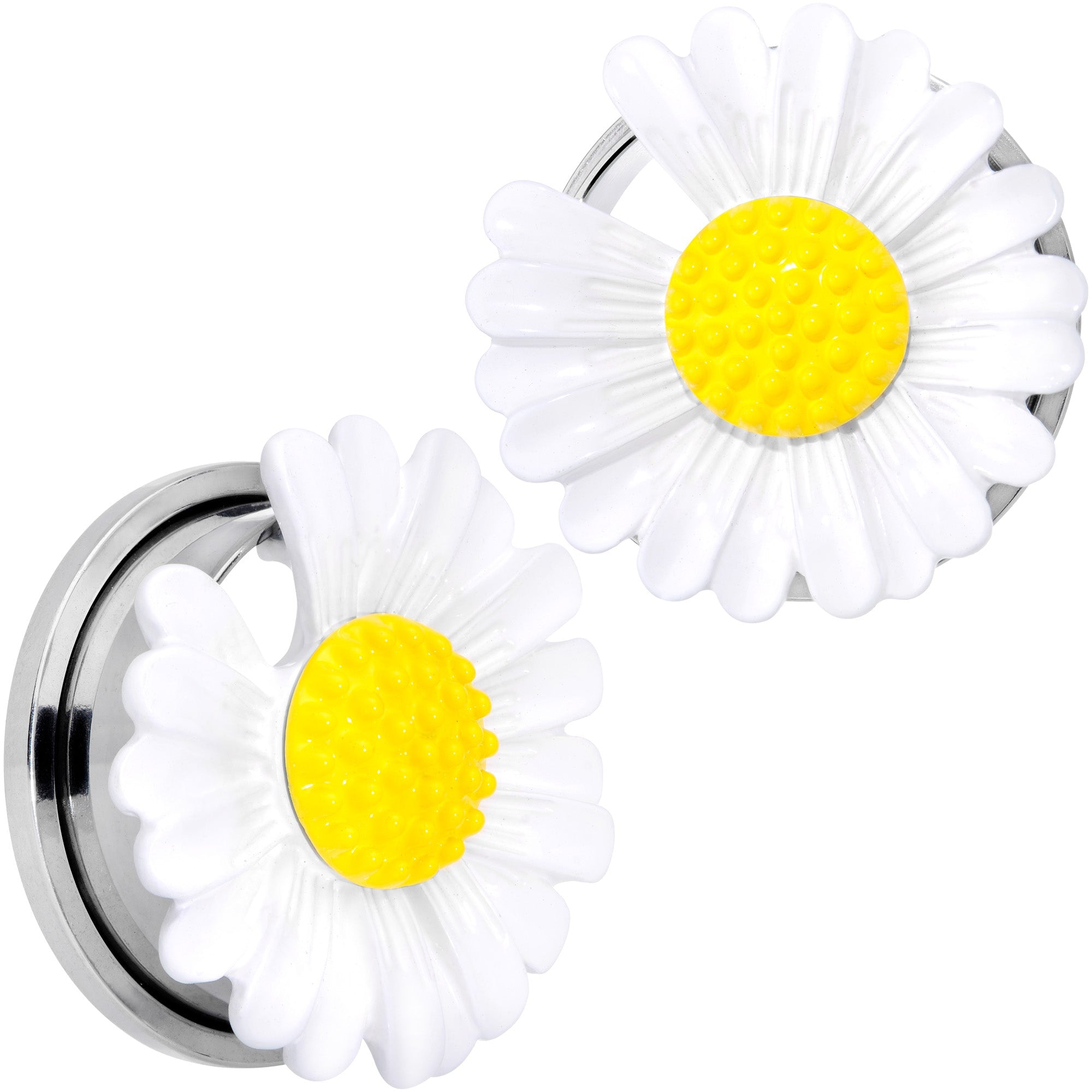 BodyCandy White Daisy Flower Screw Fit Plug Set — flat-lay composition