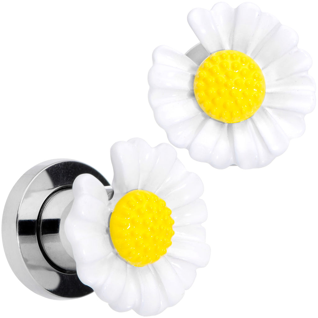 BodyCandy White Daisy Flower Screw Fit Plug Set — size reference