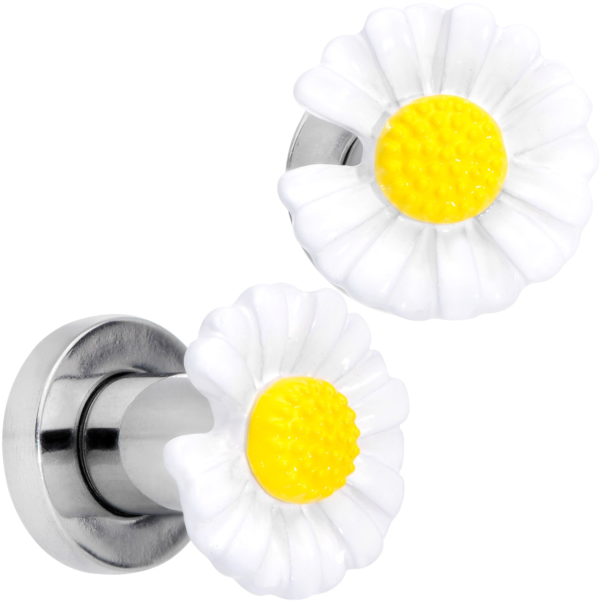 BodyCandy White Daisy Flower Screw Fit Plug Set — in-use photo