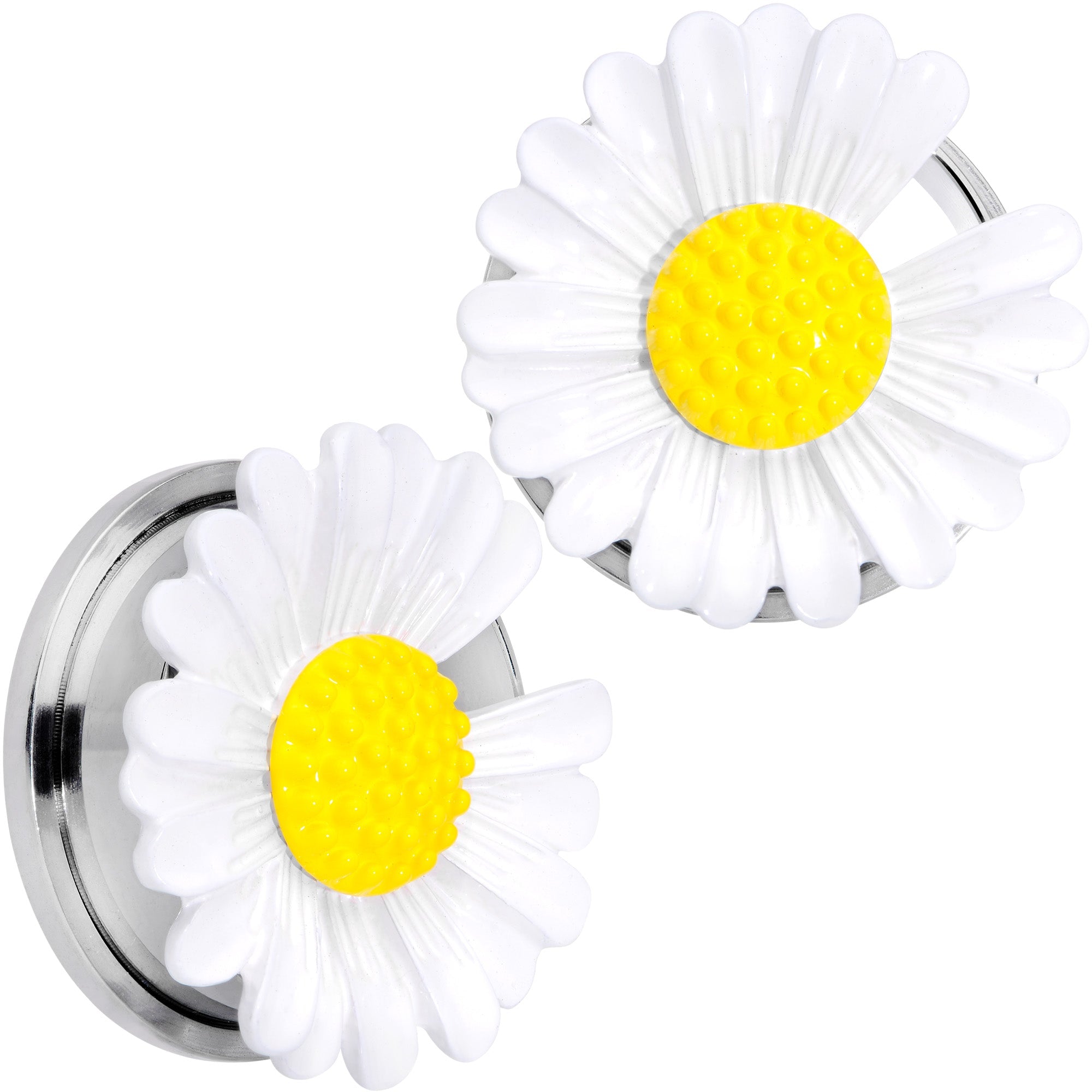 BodyCandy White Daisy Flower Screw Fit Plug Set — lifestyle context
