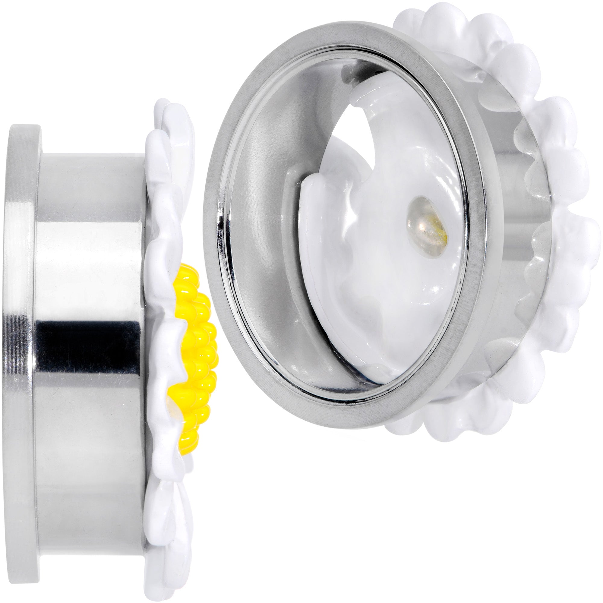 BodyCandy White Daisy Flower Screw Fit Plug Set — side view
