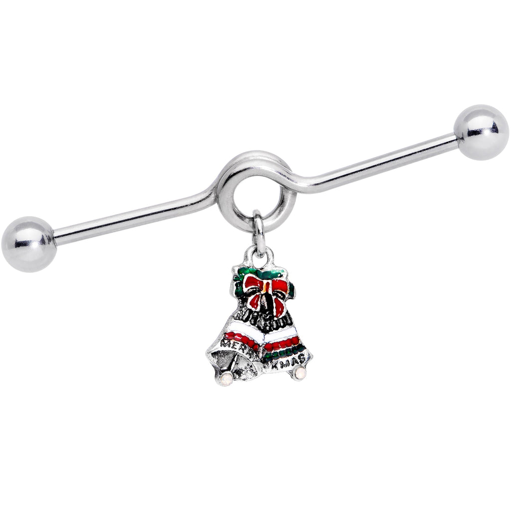 BodyCandy 14G Red White Green Bell Christmas Dangle Project Barbell 38mm — main product shot