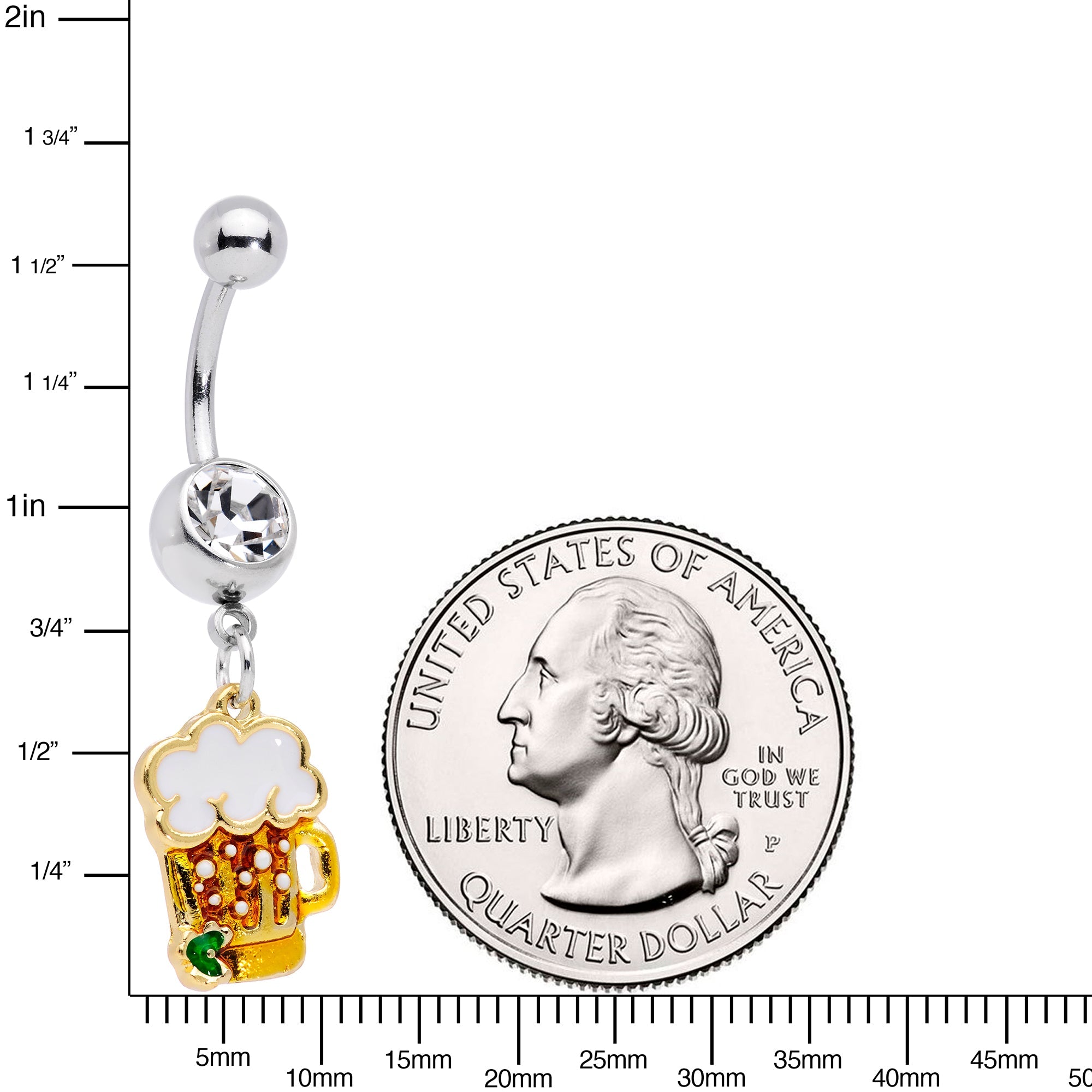 BodyCandy Clear Gem Beer Mug St Patricks Day Dangle Belly Ring — detail close-up