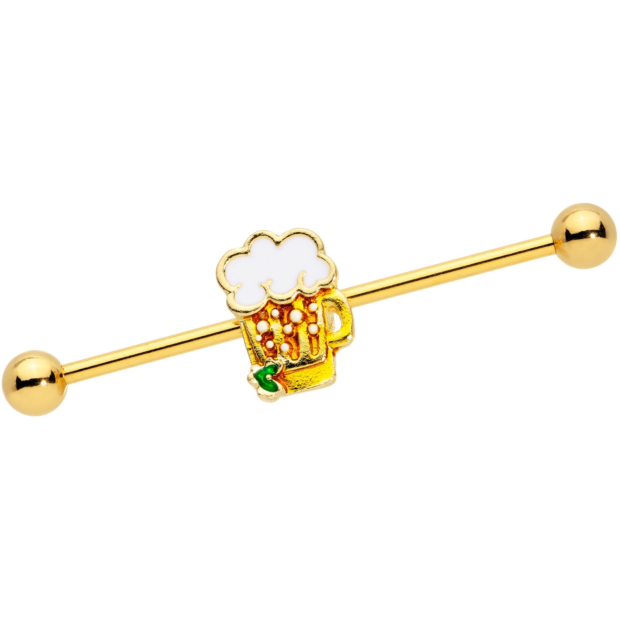 BodyCandy 14G Gold Tone St Patricks Day Beer Mug Industrial Barbell 38mm — main product shot