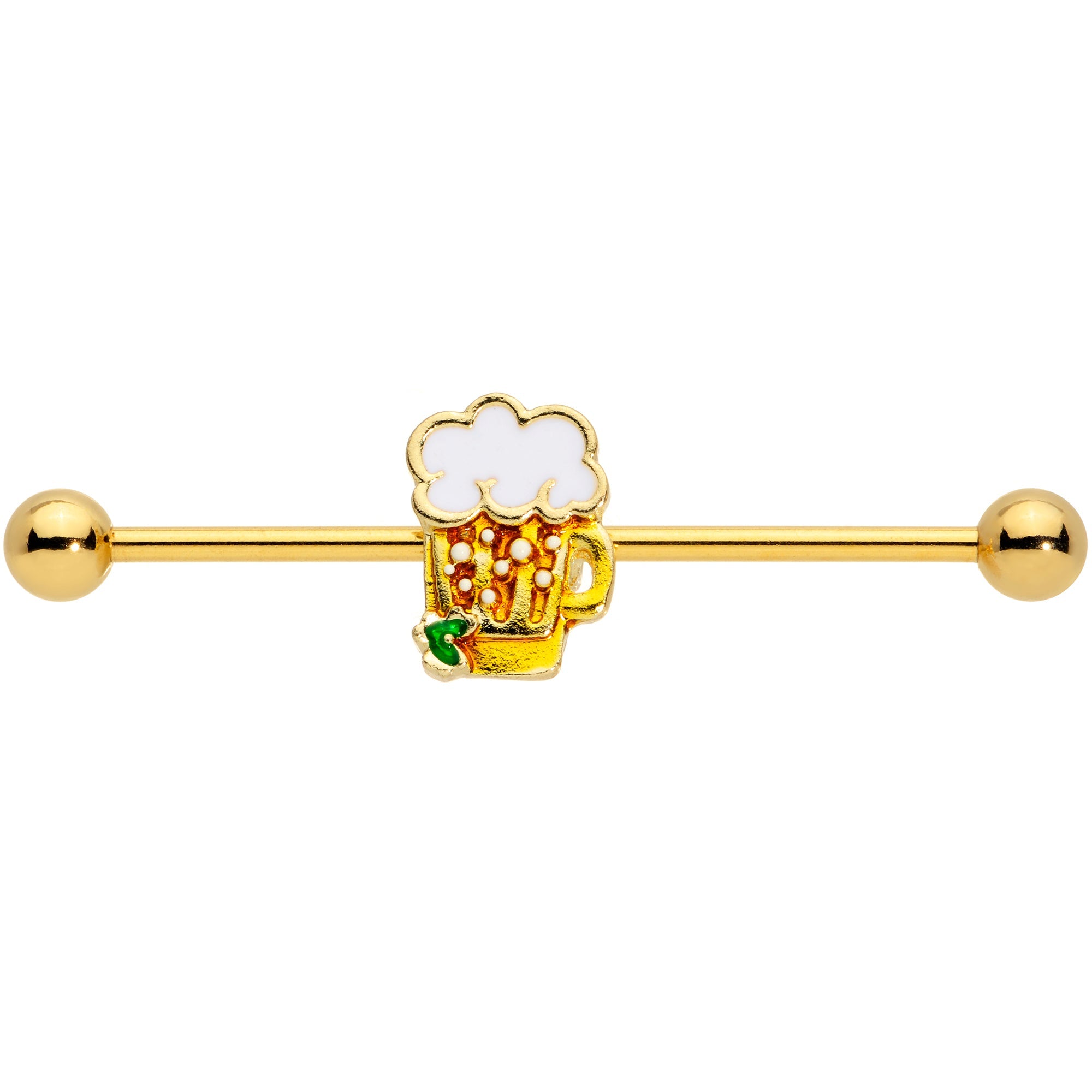BodyCandy 14G Gold Tone St Patricks Day Beer Mug Industrial Barbell 38mm — lifestyle context