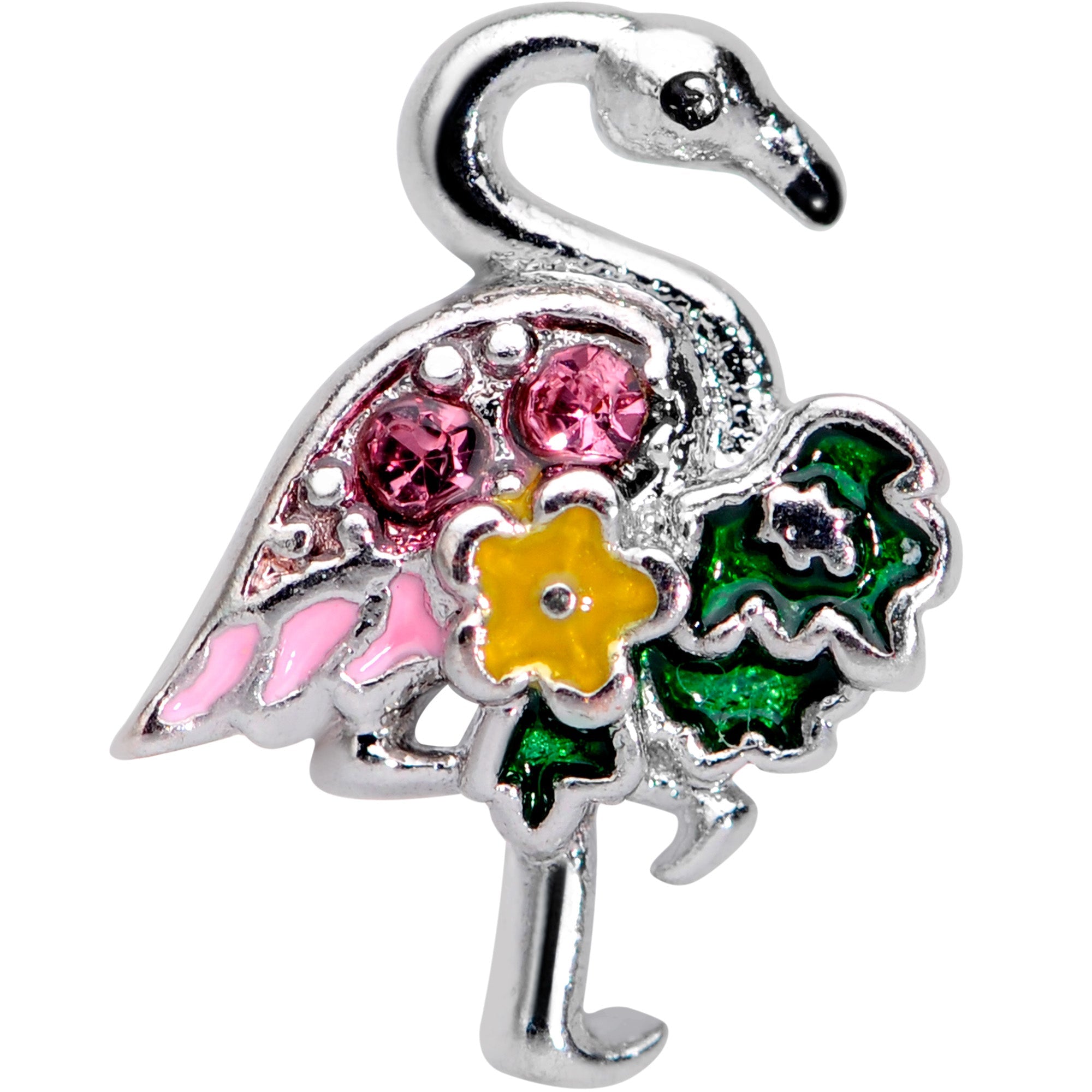BodyCandy 16G 1/4 Pink Gem Funky Flamingo Cartilage Tragus Earring — detail close-up