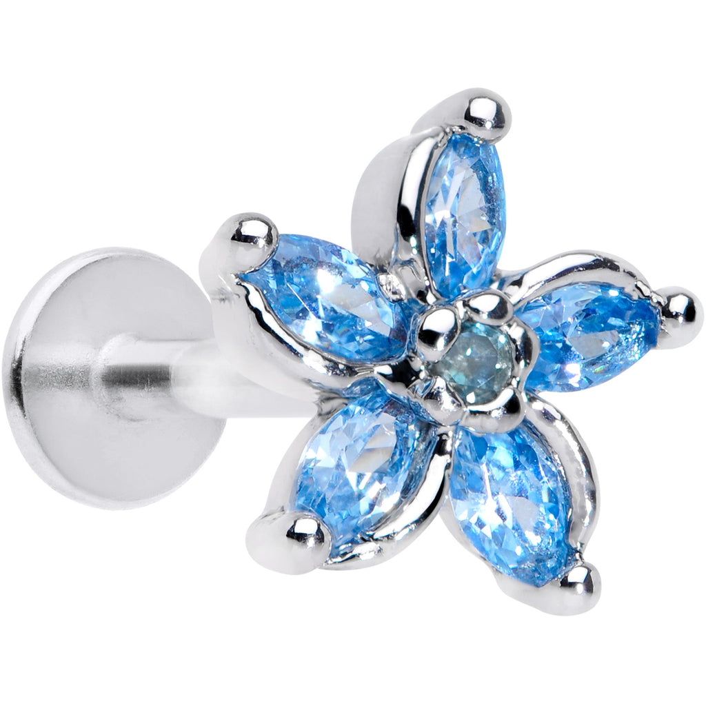 BodyCandy 16G 5/16 Aqua Gem Pretty Petals Flower Labret Monroe Tragus — main product shot