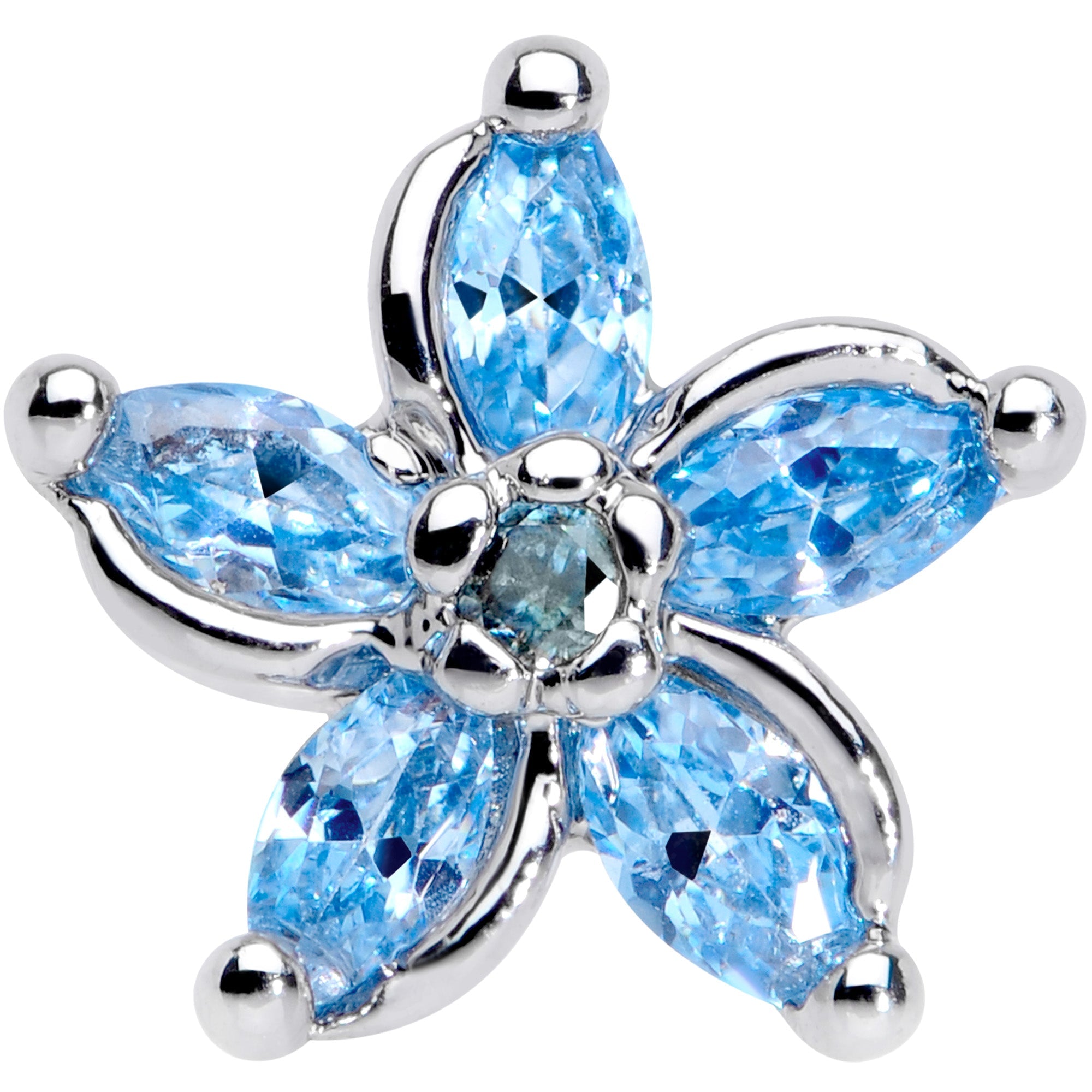 BodyCandy 16G 5/16 Aqua Gem Pretty Petals Flower Labret Monroe Tragus — detail close-up