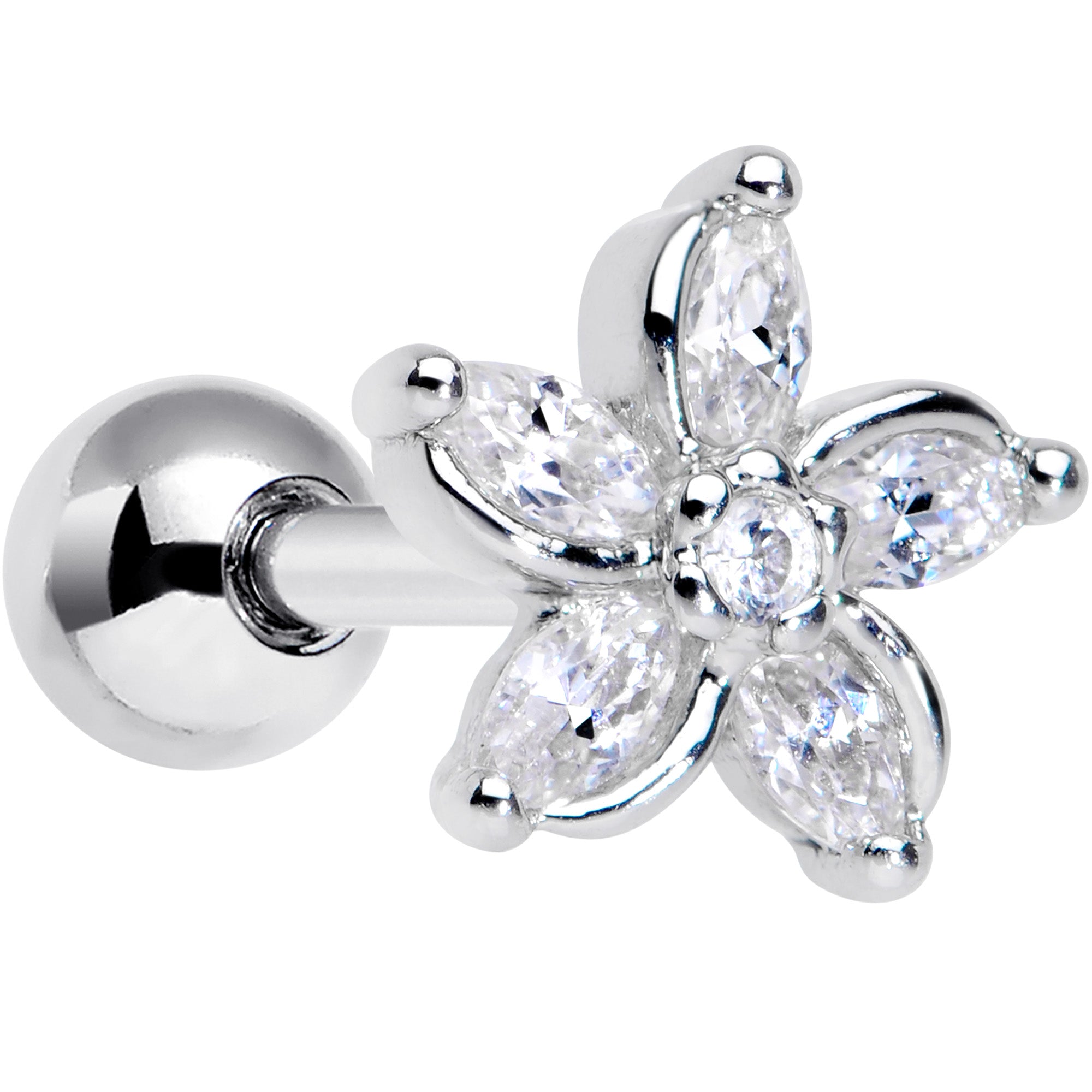 BodyCandy 16G 1/4 Clear Gem Pretty Petals Flower Cartilage Tragus Earring — main product shot
