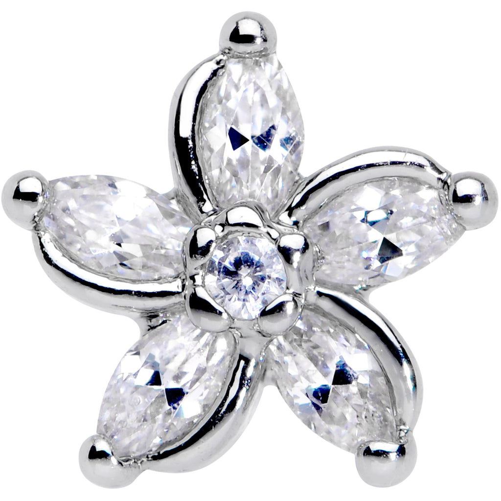 BodyCandy 16G 1/4 Clear Gem Pretty Petals Flower Cartilage Tragus Earring — detail close-up