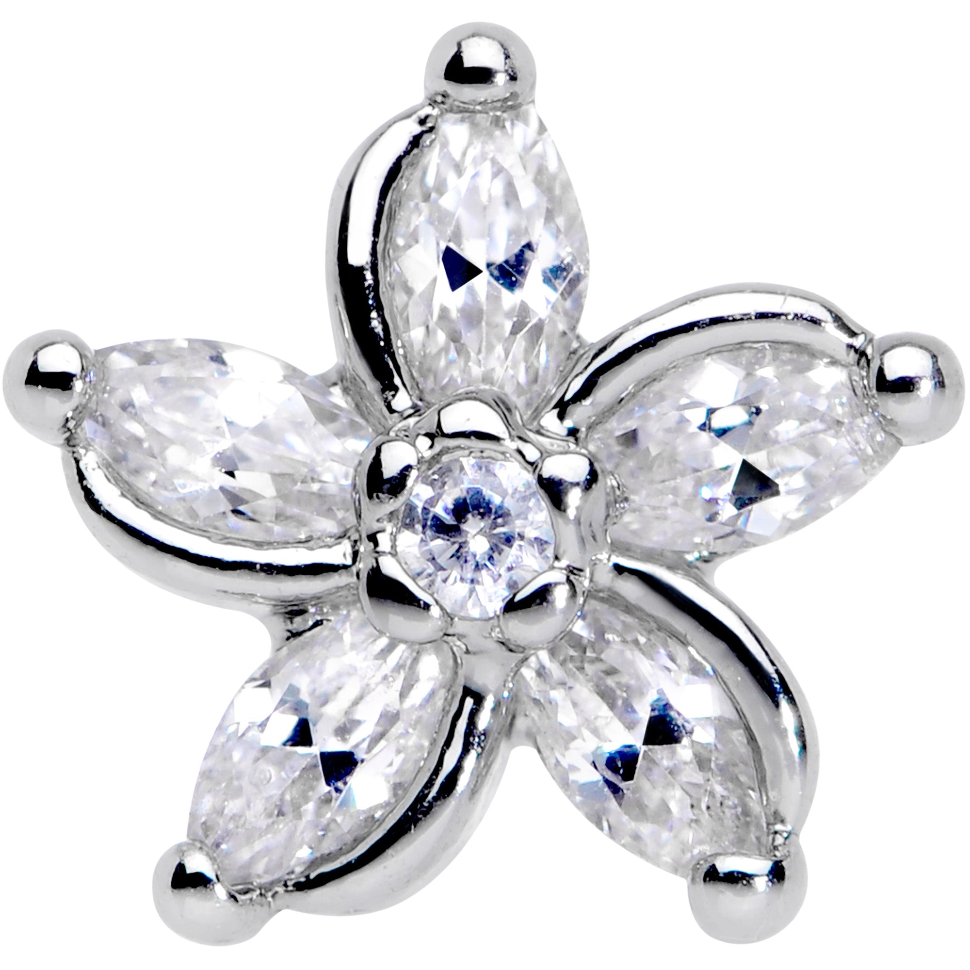 BodyCandy 16G 1/4 Clear Gem Pretty Petals Flower Cartilage Tragus Earring — detail close-up