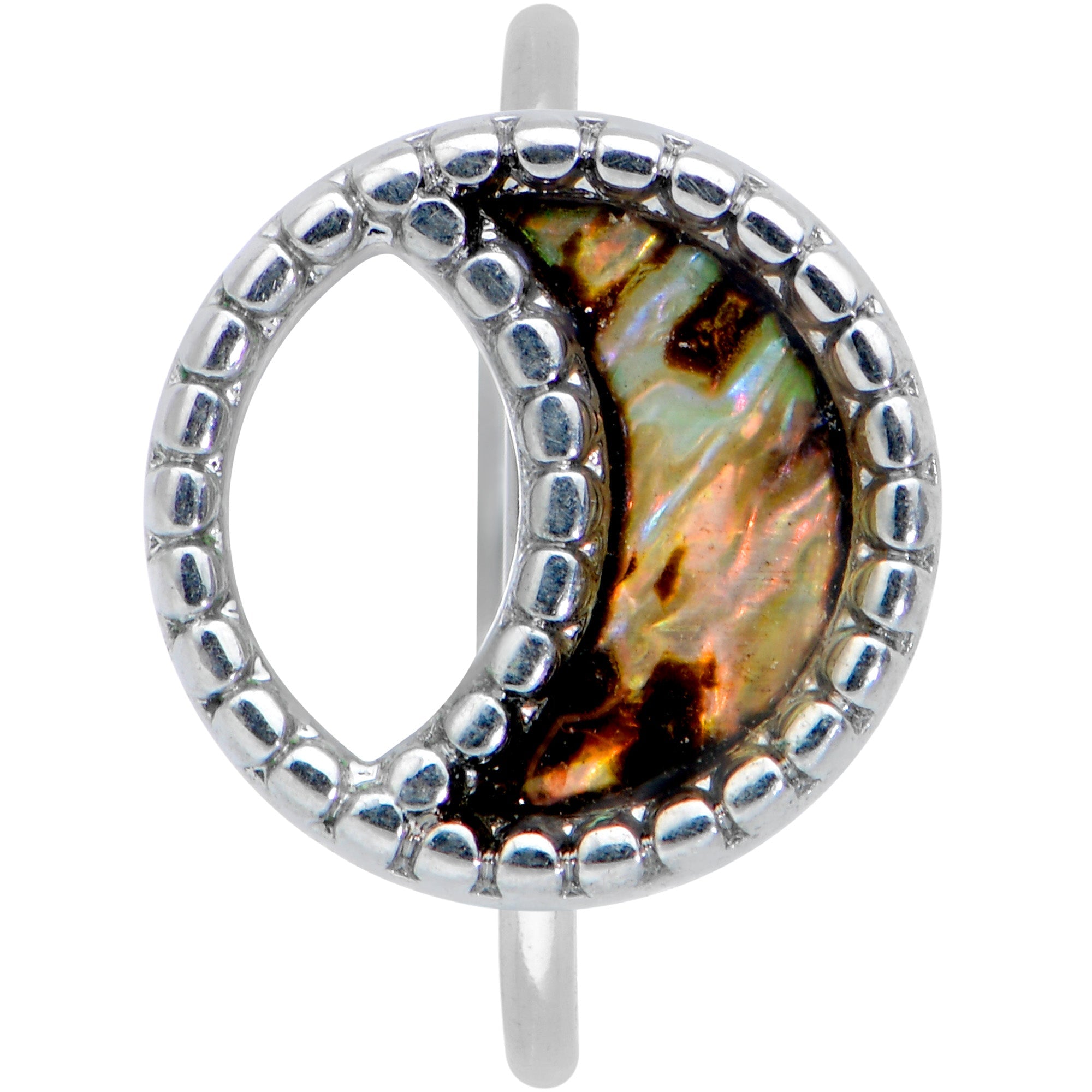BodyCandy 20G 5/16 Iridescent Crescent Moon Nose Hoop — detail close-up