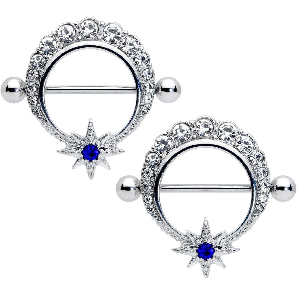 BodyCandy 14G 3/4 Clear Blue Gem Evening Star Nipple Shield Set — main product shot