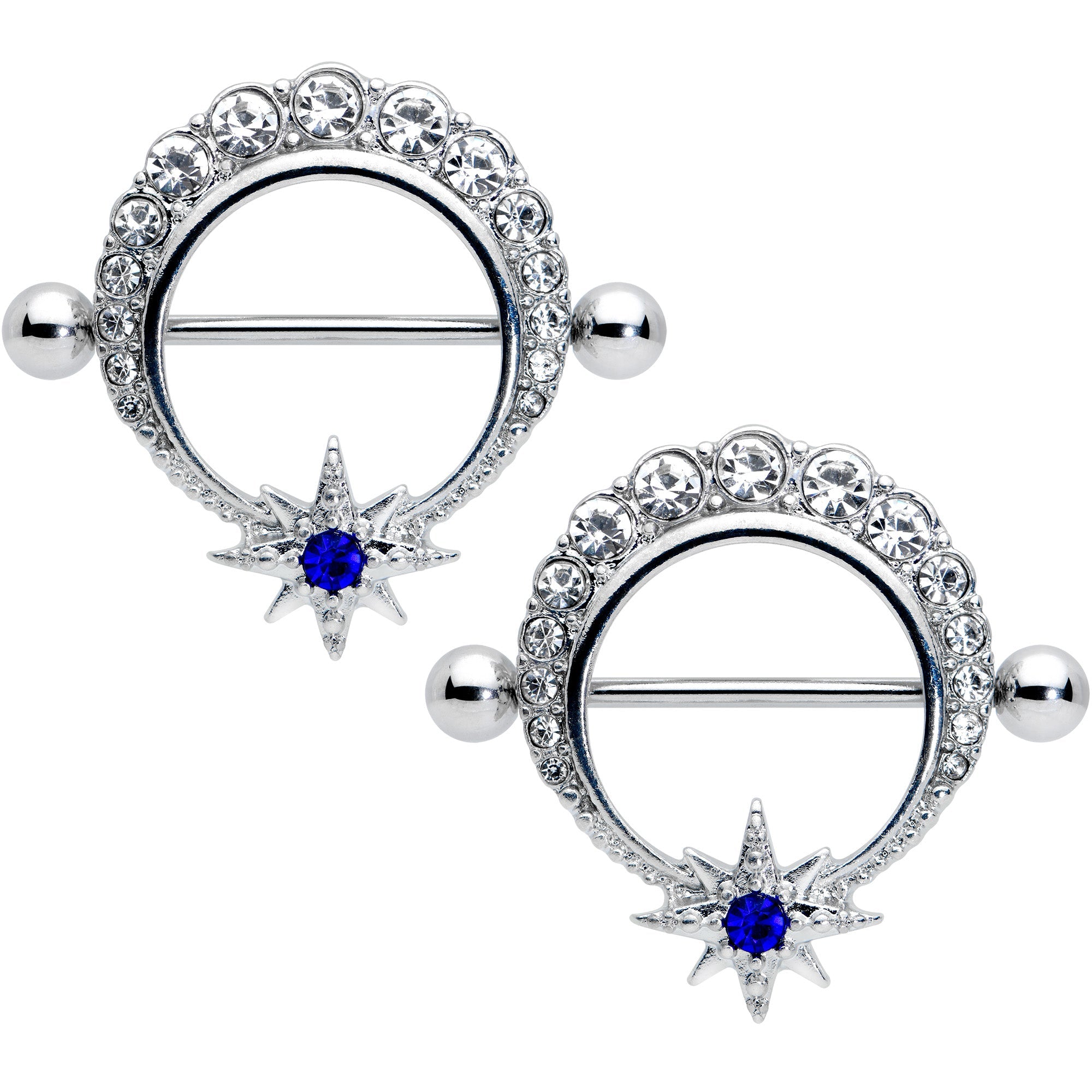 BodyCandy 14G 3/4 Clear Blue Gem Evening Star Nipple Shield Set — main product shot