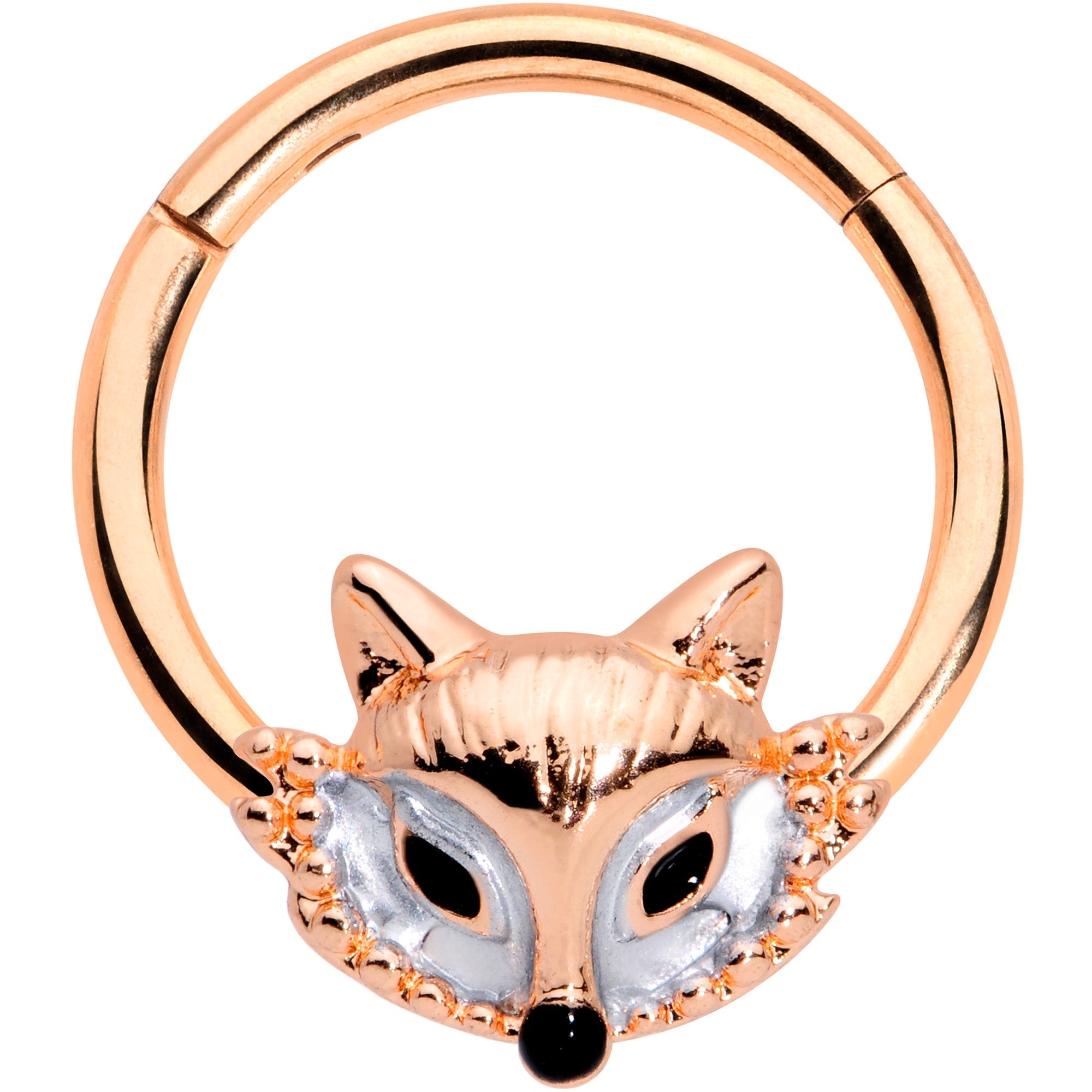 BodyCandy 16G 3/8 Rose Gold Tone Fashion Fox Hinged Segment Ring — main product shot