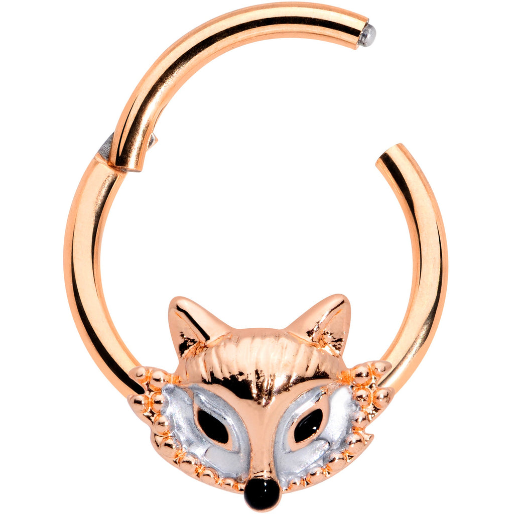 BodyCandy 16G 3/8 Rose Gold Tone Fashion Fox Hinged Segment Ring — detail close-up