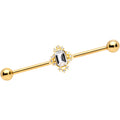 BodyCandy 14G Clear Gem Gold Tone Regal Rectangle Industrial Barbell 38mm — main product shot