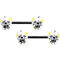 BodyCandy 14G 9/16 Black White Skull Halloween Barbell Nipple Ring Set — main product shot