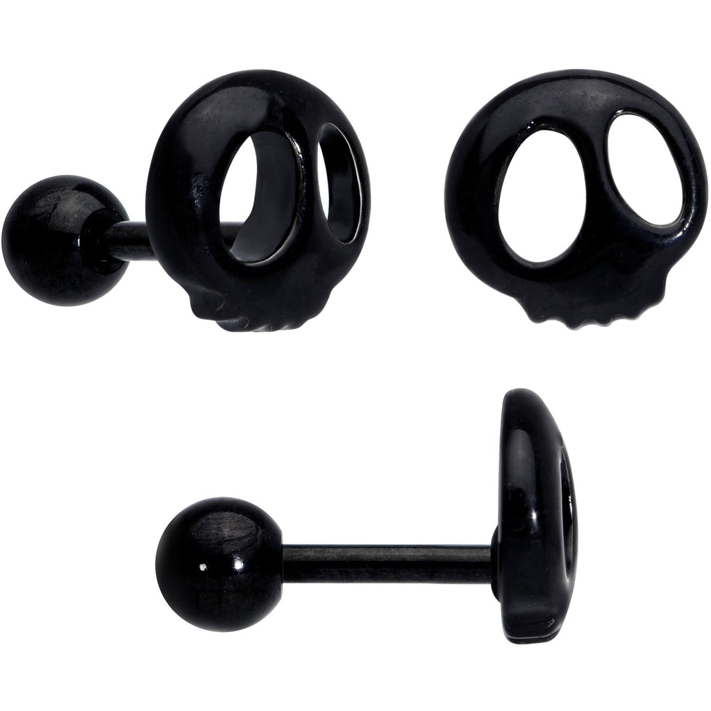 BodyCandy 16G 1/4 Black Ghost Boo Halloween Cartilage Tragus Curation Set of 3 — side view