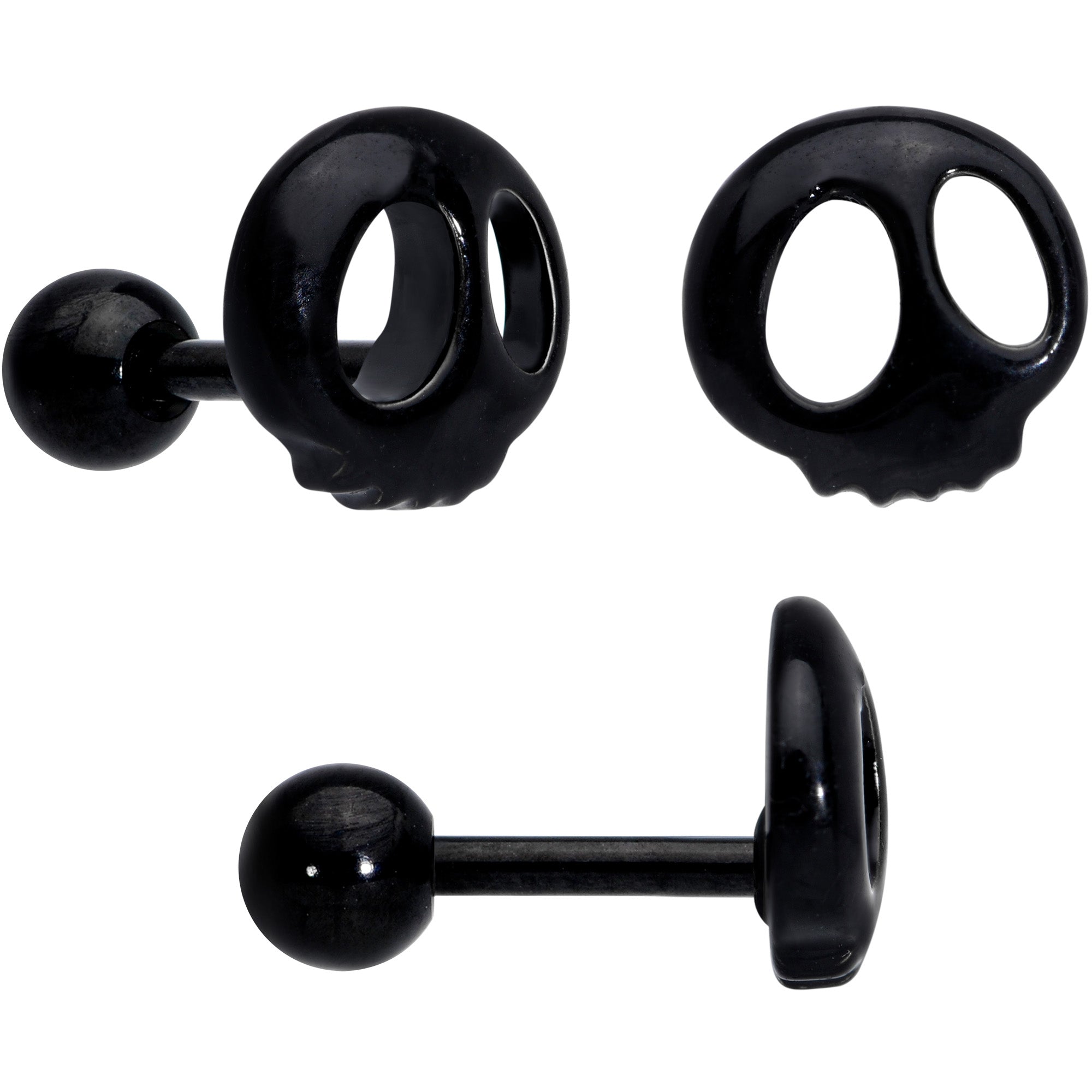BodyCandy 16G 1/4 Black Ghost Boo Halloween Cartilage Tragus Curation Set of 3 — side view
