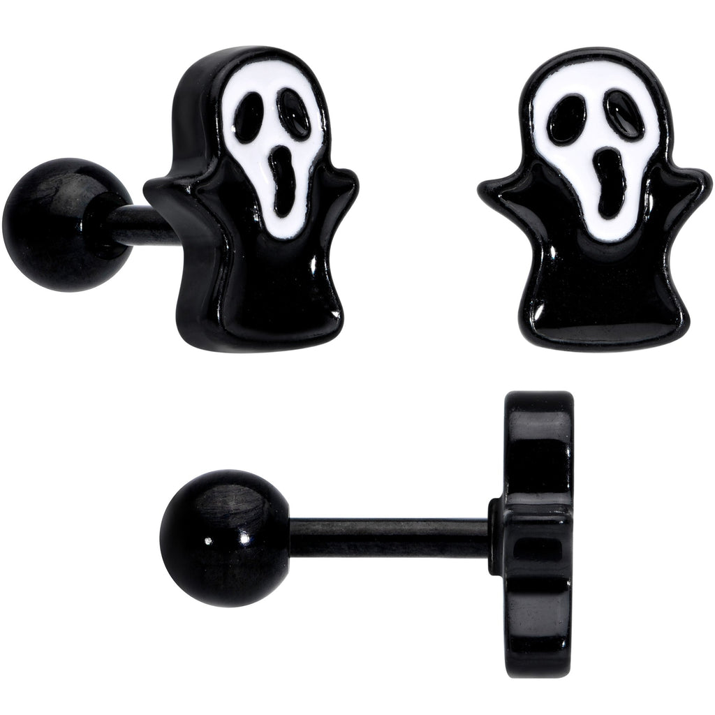 BodyCandy 16G 20G Black Halloween Cartilage Labret Nose Ring Set of 3 — detail close-up