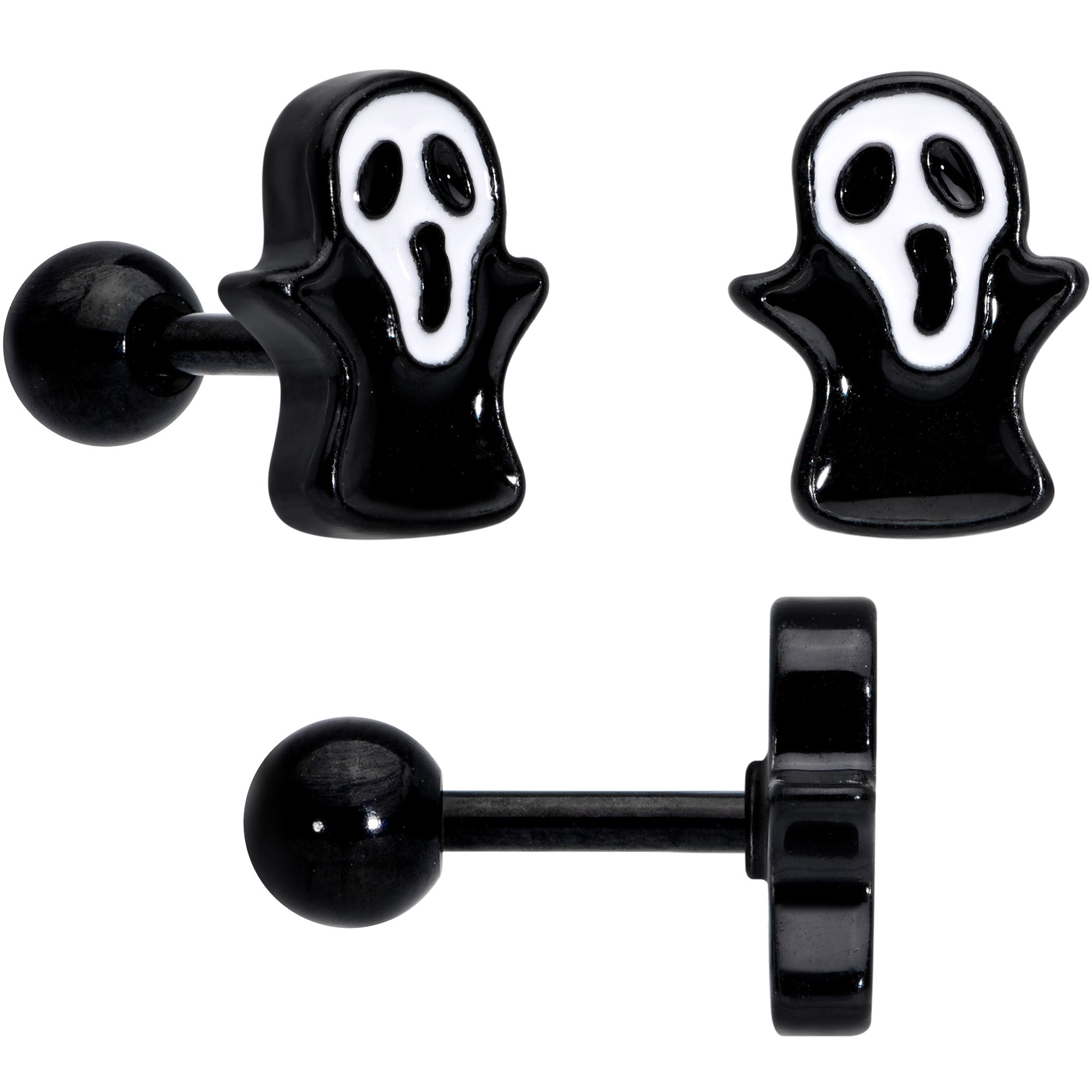 BodyCandy 16G 20G Black Halloween Cartilage Labret Nose Ring Set of 3 — detail close-up