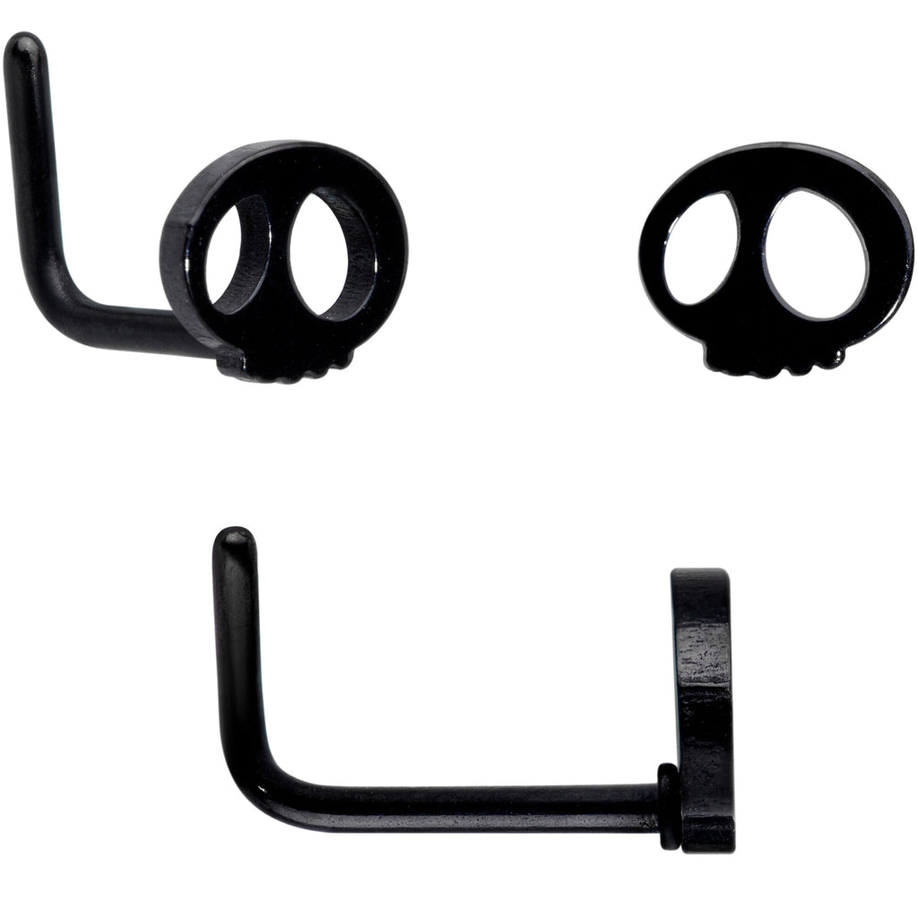 BodyCandy 16G 20G Black Halloween Cartilage Labret Nose Ring Set of 3 — side view