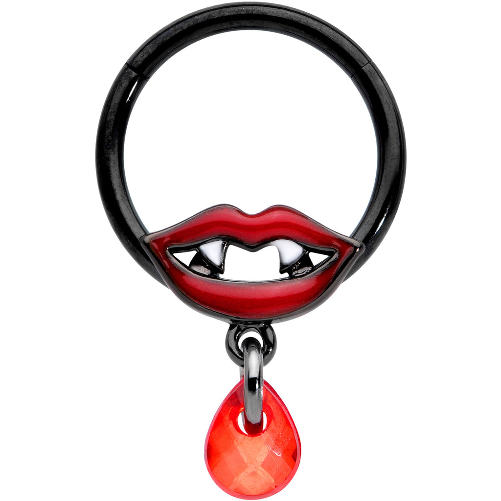 BodyCandy 16G 3/8 Red Gem Black Vampire Fang Halloween Hinged Segment Ring — main product shot