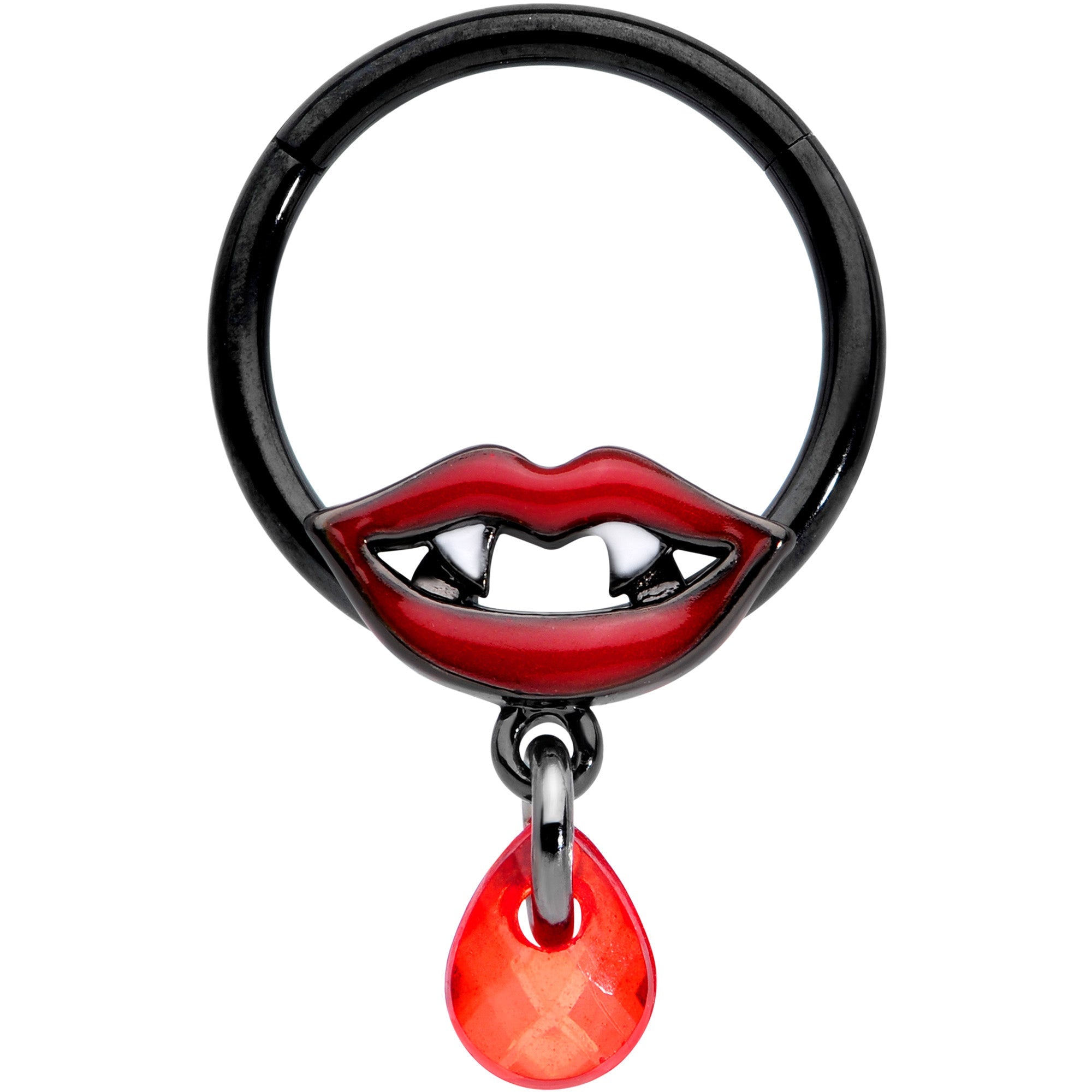 BodyCandy 16G 3/8 Red Gem Black Vampire Fang Halloween Hinged Segment Ring — main product shot