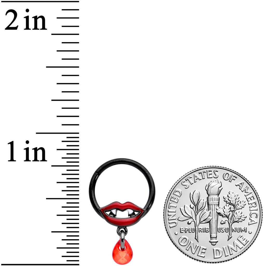 BodyCandy 16G 3/8 Red Gem Black Vampire Fang Halloween Hinged Segment Ring — lifestyle context